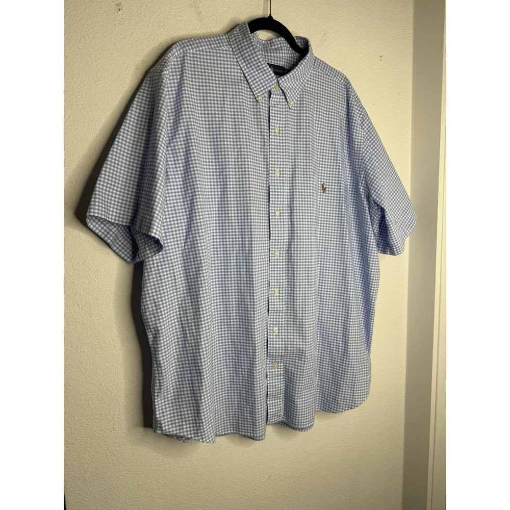 Ralph Lauren Shirt Adult 2XB Blue Gingham Classic Heavy Cotton Preppy